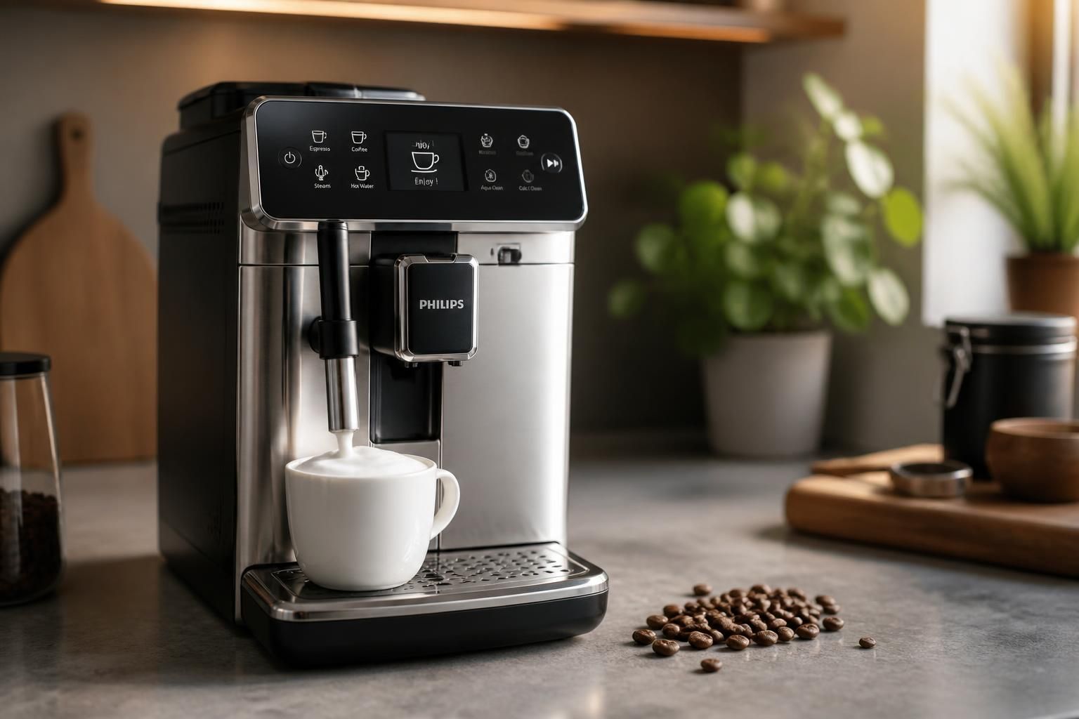 découvrez la machine à café à grain philips avec mousseur de lait intégré pour préparer chez vous un café riche et crémeux, digne d’un barista. savourez chaque tasse avec élégance et simplicité.
